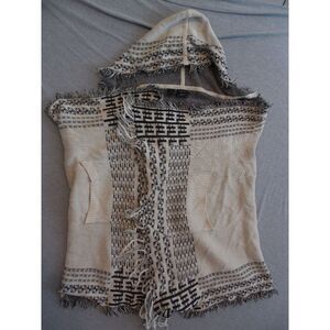 Cliche Couture Pancho‎ Hooded Women Sz XL Vest Southwestern Sleeveless Frayed